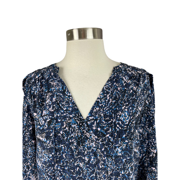 Rebecca Taylor 0 Blue Pink Tassel V Neck Peasant Blouse 100% Silk - Picture 2 of 4